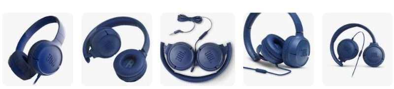 Blue JBL Tune 500 Wired Headphones