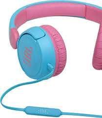 Side profile of Blue JBL Jr 310 with soft ear cushions