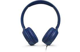 Front view of Blue JBL Tune 500 Wired Headphones