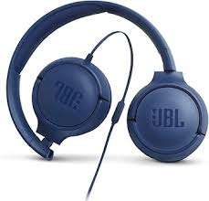 Folded Blue JBL Tune 500 Wired Headphones showing compact design