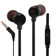 Close-up of ear tips on Black JBL Tune 110 Wired In-Ear Headphones
