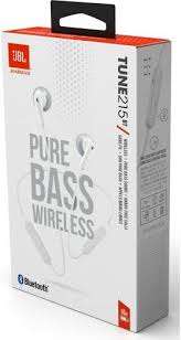 Packaging view of White JBL TUNE 215BT Wireless Earbud Headphones
