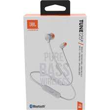 White JBL Tune 125BT Wireless In Ear Headphones with flat cable