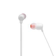 Close-up of magnetic earbuds on White JBL Tune 125BT