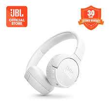 Front view of White JBL Tune 670NC Wireless On-Ear Headphones