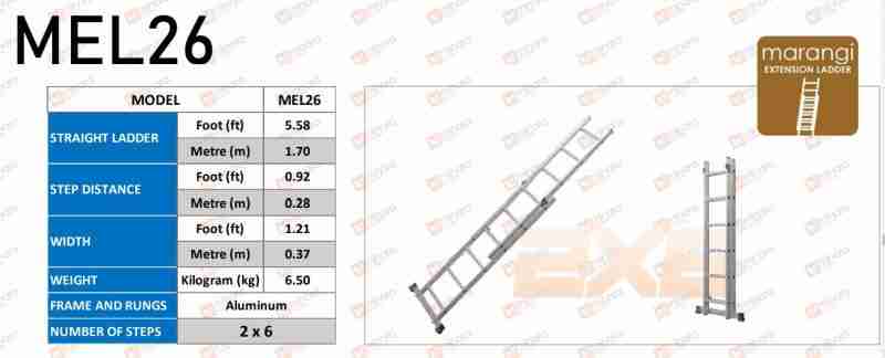 Marangi Aluminum Extension Ladder MEL26