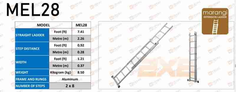 Marangi Aluminum Extension Ladder MEL28