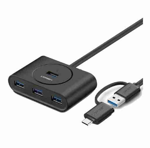 UGREEN USB-A 3.0 4-Port Hub with USB-C & USB-A 2-in-1 interface 1M Black - CR113