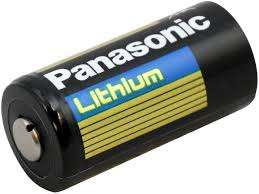 Close-up of Panasonic CR123 3V Lithium Battery terminals