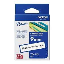 9MM Brother TZe Tape TZE-221 Black on White, ideal for cables and folders