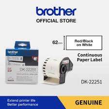 Brother DK-22251 62mm Black and Red on White label roll