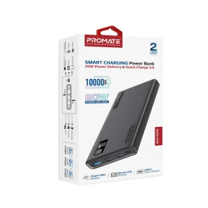 Promate 10000mAh Smart Charging Power Bank (BOLT-10PD) in retail packaging