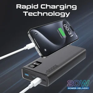 Promate 20000mAh Smart Charging Power Bank (BOLT-20PD) charging a smartphone