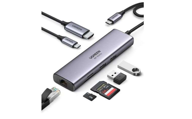 UGREEN CM195 7 in 1 Multifunction Adapter USB-C To USB 3.0 A ( 2 port) + USB-C + 4K HDMI + SD & TF Card reader +PD Converter (UG- 15214)