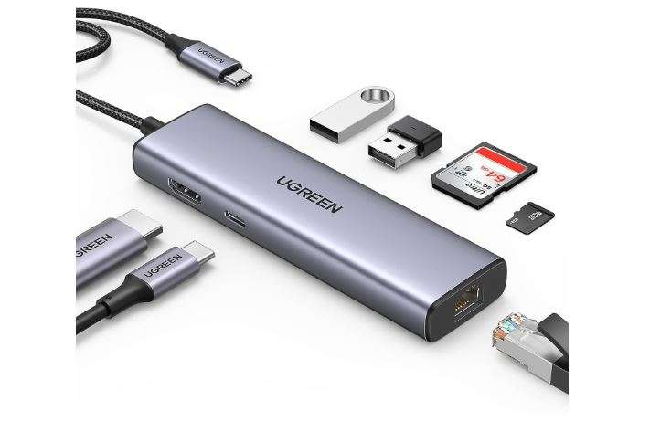 UGREEN CM512 7 in 1 Multifunction Adapter USB-C to USB3.0 (2 Port) + 4K HDMI + RJ45 + SD&TF Card Reader + PD port Converter (UG- 90568)