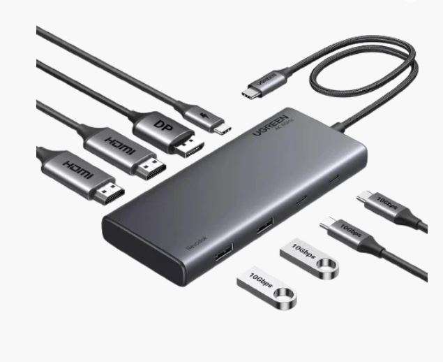 UGREEN CM639 8 in 1 Multifunction Adapter USB-C to USB-A 3.2 (2port) + USB-C 3.2 (2 port ) +2 4K HDMI + 4K DP + PD port Converter (UG- 35625)