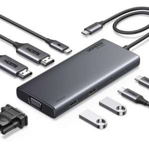 UGREEN CM639 8 in 1 Multifunction Adapter USB-C to USB3.2 (2 Port) + USB-C3.2 ( 2 port) + 4K HDMI ( 2 Port) + VGA + PD port Converter (UG- 35588)