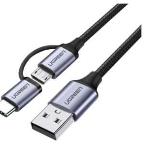 UGREEN US177 USB-A to Micro USB + USB Type-C Cable 1m Black (UG- 30875)