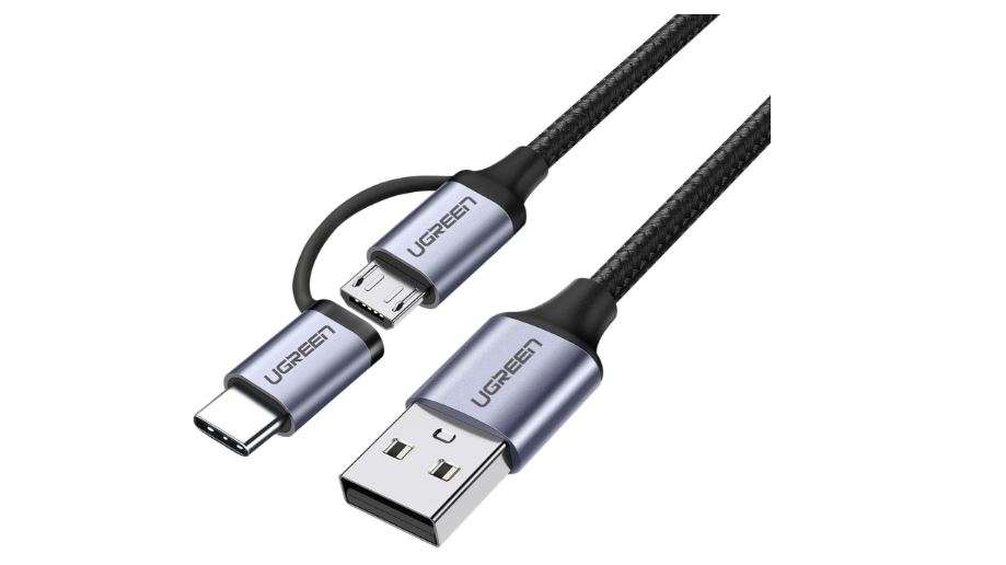 UGREEN US177 USB-A to Micro USB + USB Type-C Cable 1m Black (UG- 30875)