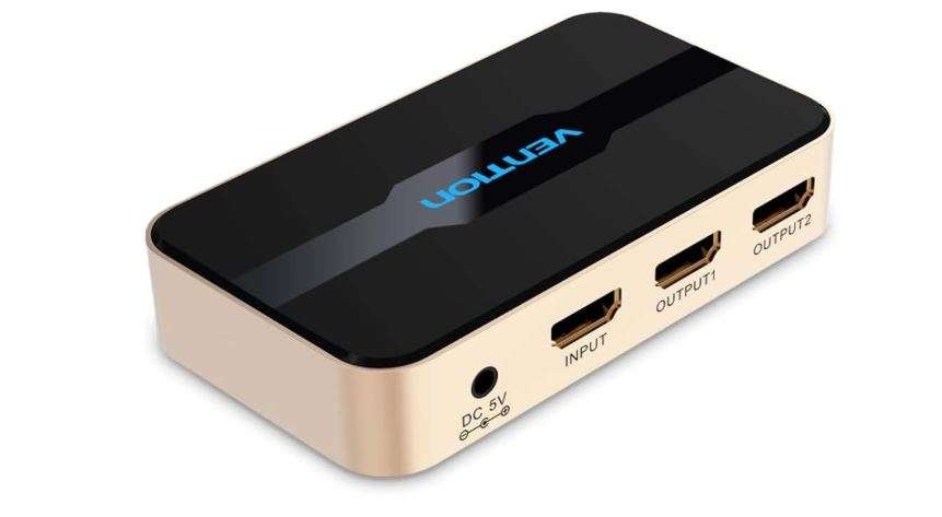 Vention 1 In 2 Out HDMI Splitter 4K@30Hz Gold Aluminum Alloy Type (ACBGO)