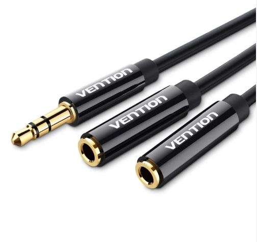 Vention 3.5mm Male to 2*3.5mm Female Stereo Splitter Cable 0.3M Black ABS Type (BBSBY)