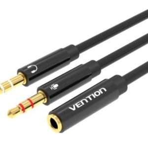 Vention 2*3.5mm Male to 4 Pole 3.5mm Female Audio Cable 0.3M Black ABS Type (BBTBY)