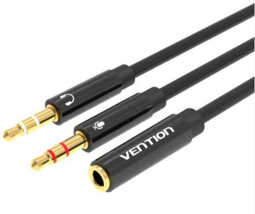 Vention 2*3.5mm Male to 4 Pole 3.5mm Female Audio Cable 0.3M Black ABS Type (BBTBY)