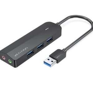 Vention 3-Port USB 3.0 Hub with Sound Card and Power Supply 0.15M Black (CHIBB)