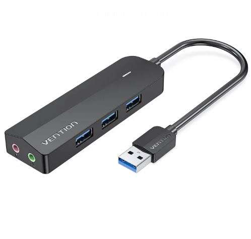 Vention 3-Port USB 3.0 Hub with Sound Card and Power Supply 0.15M Black (CHIBB)