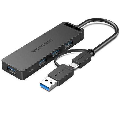 Vention 4-Port USB 3.0 Hub with USB-C & USB 3.0 2-in-1 Interface and Power Supply 0.15M ABS Type (CHTBB)