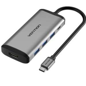 Vention USB C Multi-function 5 in 1 Docking Station Type-C to HDMI/USB3.0*3/PD Converter 0.15M Gray Metal Type (CNBHB)