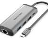 Vention USB C Multi-function 8 in 1 Docking Station Type-C to HDMI/USB3.0*3/RJ45/TF/SD/PD Converter 0.15M Gray Metal Type ( 87W) (CNDHB)