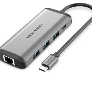 Vention USB C Multi-function 8 in 1 Docking Station Type-C to HDMI/USB3.0*3/RJ45/TF/SD/PD Converter 0.15M Gray Metal Type ( 87W) (CNDHB)