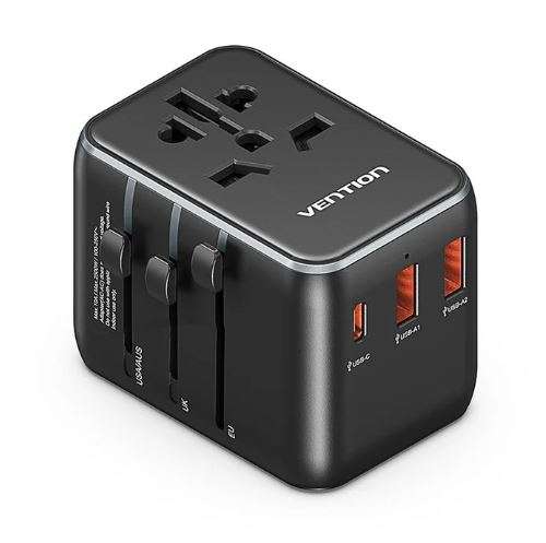 Vention 3-Port USB (C + A + A) Universal Travel Adapter (20W/18W/18W) Black (FJEB0)