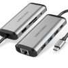Vention USB C Multi-function 9 in 1 Docking Station Type-C to HDMI/USB3.0*3/TF/SD/RJ45/3.5mm/PD Docking Station 0.15m Gray Metal Type ( 87W) (THAHB)