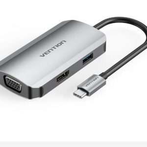 Vention USB C Multi-function 4 in 1 Docking Station USB-C to HDMI/VGA/USB 3.0/PD Docking Station 0.15M Gray Aluminum Alloy Type (TOAHB)