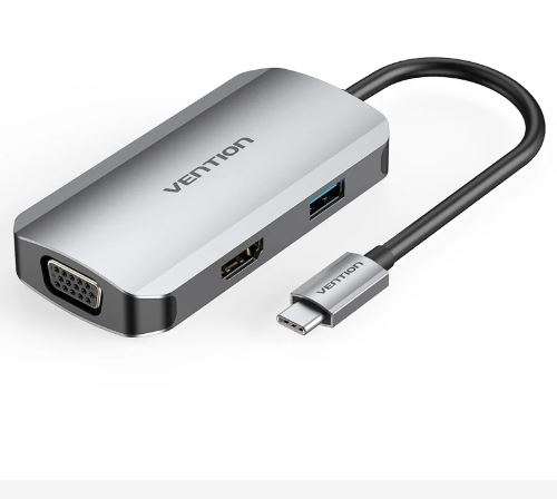 Vention USB C Multi-function 4 in 1 Docking Station USB-C to HDMI/VGA/USB 3.0/PD Docking Station 0.15M Gray Aluminum Alloy Type (TOAHB)