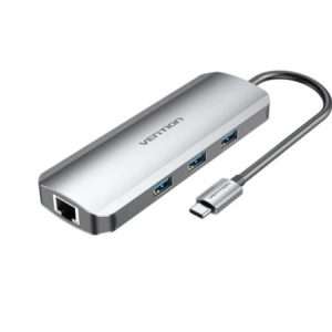 Vention USB C Multi-function 9 in 1 Docking Station HDMI/USB3.0x3/RJ45/SD/TF/TRRS 3.5mm/PD Docking Station 0.15M Gray Aluminum Alloy Type (100w) (TOLHB)