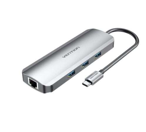 Vention USB C Multi-function 9 in 1 Docking Station HDMI/USB3.0x3/RJ45/SD/TF/TRRS 3.5mm/PD Docking Station 0.15M Gray Aluminum Alloy Type (100w) (TOLHB)