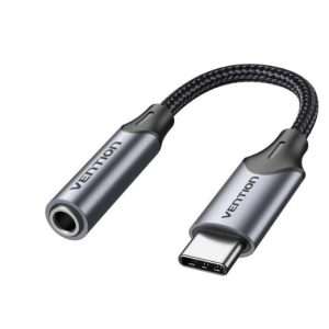 Vention USB-C Male to 3.5MM Earphone Jack With DAC Adapter 0.1M Gray Aluminum Alloy Type (BGMHA)
