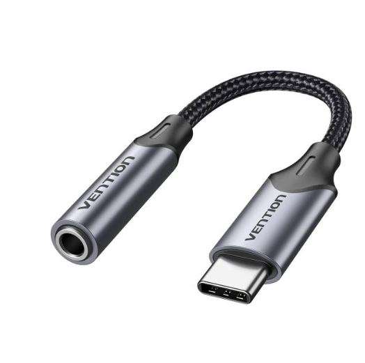 Vention USB-C Male to 3.5MM Earphone Jack With DAC Adapter 0.1M Gray Aluminum Alloy Type (BGMHA)