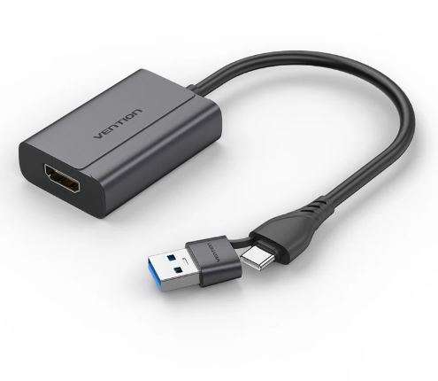 Vention USB-C + USB-A to HDMI Adapter 0.15M Gray Aluminium Alloy Type (ACYHB)