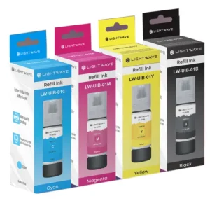 Lightwave Ink LW-UIB-01B, 01-C, 01M, 01-Y Black, Cyan, Magenta, Yellow Compatible With Epson 103|101|105 |HP GT53