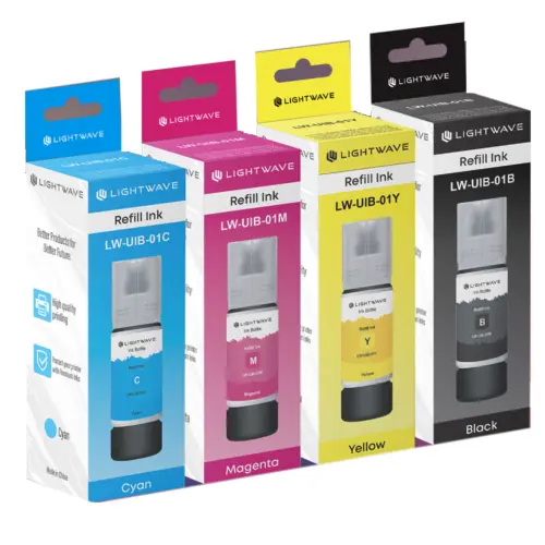 Lightwave Ink LW-UIB-01B, 01-C, 01M, 01-Y Black, Cyan, Magenta, Yellow Compatible With Epson 103|101|105 |HP GT53