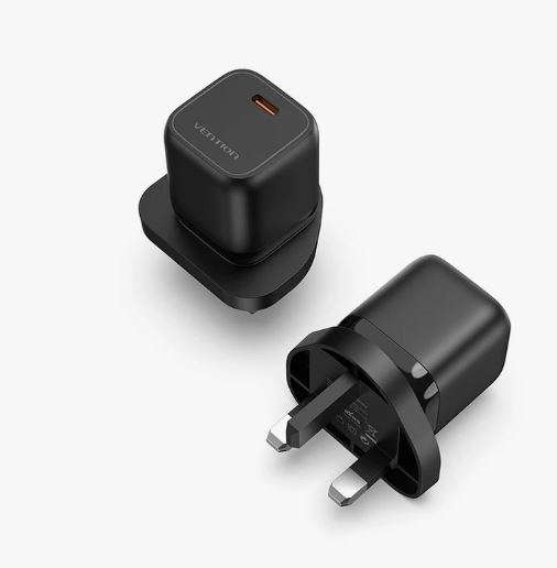 Vention 1-port USB-C GaN Charger(30W) UK-Plug Black (FAKB0-UK)