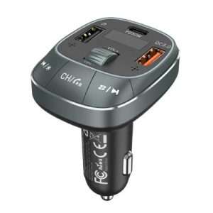 Vention 3-Port USB (C + A + A) Car Charger with FM Transmitter (30W/18W/5W) Black ABS Type (FFLB0)