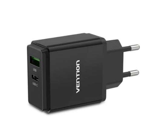 Vention Two-port USB A+C(18W/20W) Wall Charger UK-Plug (QC67-UK-B)