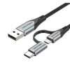 Vention USB 2.0 A Male to 2-in-1 Micro-B&USB-C Male 3A Cable 0.5M Gray Aluminum Alloy Type (CQEHD)
