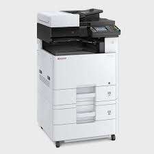 Side profile of M8124CIDN showing paper input trays