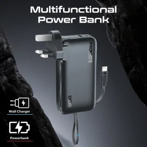 Front view of Promate 10000mAh Power Bank (PowerPack-10C) showing LED battery indicators